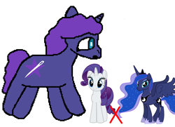 Size: 1280x925 | Tagged: safe, artist:rxinbow, imported from derpibooru, princess luna, rarity, oc, oc only, oc:nova needles, crack ship offspring, crack shipping, female, lesbian, lesbian rarity, magical lesbian spawn, offspring, parent:princess luna, parent:rarity, parents:rariluna, pixel art, pixelated, rariluna, shipping, simple background, white background