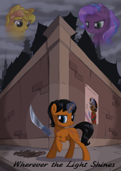 Size: 1800x2544 | Tagged: safe, artist:sirzi, imported from derpibooru, oc, oc only, pony, unicorn, fanfic:wherever the light shines, fanfic, fanfic art, fanfic cover, knife, scar, solo