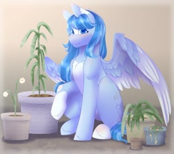 Size: 1280x1135 | Tagged: safe, artist:mantequiademani, imported from derpibooru, oc, oc only, pegasus, pony, cute, flower, flower pot, ocbetes, solo