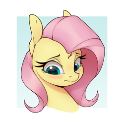 Size: 3075x3075 | Tagged: safe, artist:aquaticvibes, imported from derpibooru, fluttershy, pegasus, pony, blushing, bust, cute, female, high res, looking away, looking down, mare, passepartout, portrait, shyabetes, solo, three quarter view