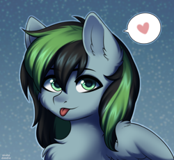 Size: 2004x1840 | Tagged: safe, artist:alunedoodle, imported from derpibooru, oc, oc:weo, pegasus, pony, bust, commission, heart, portrait, solo, tongue out, two toned mane, ych result