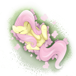 Size: 2000x2000 | Tagged: safe, artist:candy meow, imported from derpibooru, fluttershy, butterfly, pegasus, pony, ^^, carrying, cute, eyes closed, female, g4, high res, mare, shyabetes, solo