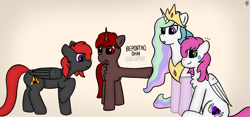 Size: 3353x1574 | Tagged: safe, artist:hardrock, imported from derpibooru, princess celestia, oc, oc:ellie berryheart, oc:hardy, oc:rosetta hask, alicorn, pegasus, pony, chest fluff, clothes, crying, cyrillic, pointing, russian, sitting, socks, wavy mouth