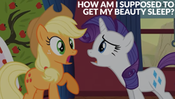Size: 1920x1080 | Tagged: safe, edit, edited screencap, editor:quoterific, imported from derpibooru, screencap, applejack, bloomberg, rarity, over a barrel, tree