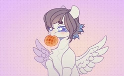 Size: 978x598 | Tagged: safe, artist:mifes, imported from derpibooru, oc, oc only, pegasus, pony, bun (food), crying, eating, female, food, herbivore, pegasus oc, sad, solo