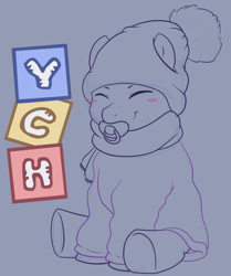 Size: 732x875 | Tagged: safe, artist:binkyroom, imported from derpibooru, pony, baby, clothes, cute, female, filly, foal, hat, pacifier, scarf, solo, warm, ych sketch