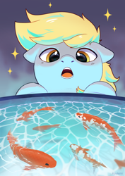 Size: 2064x2920 | Tagged: safe, artist:kaylemi, imported from derpibooru, derpy hooves, fish, koi, pegasus, pony, female, solo