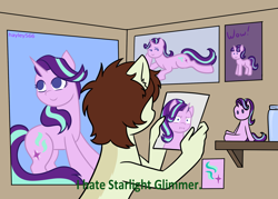 Size: 2448x1748 | Tagged: safe, artist:hayley566, imported from derpibooru, starlight glimmer, oc, oc:beetle, pony, unicorn, female, male, meme, plushie, ponified meme, poster, stalker shrine, suddenly hands, wow! glimmer