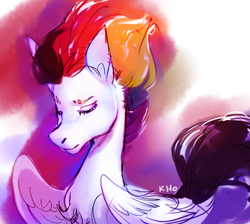 Size: 1907x1712 | Tagged: safe, artist:khvorost162, imported from derpibooru, oc, oc only, pegasus, pony, eyes closed, female, multicolored hair, solo, wings