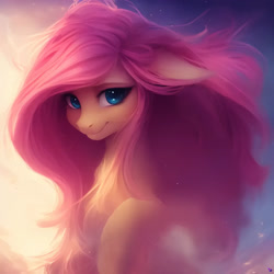 Size: 1536x1536 | Tagged: safe, editor:nightluna, imported from derpibooru, fluttershy, pony, ai content, ai generated, chest fluff, cute, eyelashes, female, floppy ears, generator:purplesmart.ai, generator:stable diffusion, half body, looking at you, mare, messy mane, prompter:nightluna, raised hoof, shyabetes, smiling, smiling at you, solo, watermark