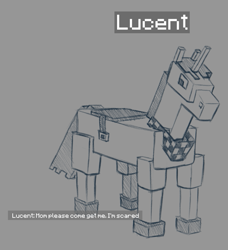 Size: 775x850 | Tagged: safe, artist:stray prey, imported from derpibooru, oc, oc only, oc:lucent, pony, unicorn, hoers, male, minecraft, monochrome, neckerchief, simple background, solo, stallion