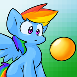 Size: 900x900 | Tagged: safe, artist:zutcha, imported from derpibooru, rainbow dash, pegasus, pony, ball, female, gradient background, solo