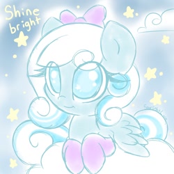 Size: 1080x1080 | Tagged: safe, artist:starlightlore, imported from derpibooru, oc, oc only, oc:snowdrop, pegasus, pony, bow, clothes, cute, female, hair bow, pegasus oc, socks, solo, stars
