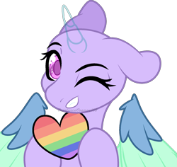 Size: 1500x1416 | Tagged: safe, artist:existencecosmos188, imported from derpibooru, oc, oc only, alicorn, pony, alicorn oc, base, bust, eyelashes, floating wings, heart, horn, one eye closed, simple background, smiling, transparent background, wings, wink