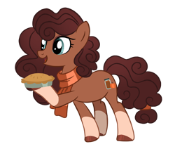 Size: 1100x931 | Tagged: safe, artist:pgthehomicidalmaniac, imported from derpibooru, oc, oc:maple pumpkin, earth pony, pony, clothes, female, food, mare, pie, scarf, simple background, solo, transparent background