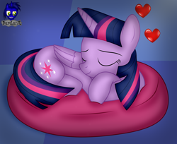 Size: 5100x4154 | Tagged: safe, artist:damlanil, imported from derpibooru, twilight sparkle, alicorn, pony, cute, eyes closed, female, floating heart, heart, horn, mare, pillow, show accurate, sleeping, smiling, solo, twiabetes, twilight sparkle (alicorn), vector, wings