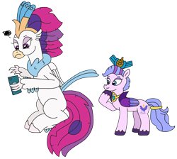 Size: 2614x2340 | Tagged: safe, artist:supahdonarudo, imported from derpibooru, queen haven, queen novo, classical hippogriff, hippogriff, pegasus, my little pony: the movie, confused, g5, generation leap, holding, phone, simple background, transparent background