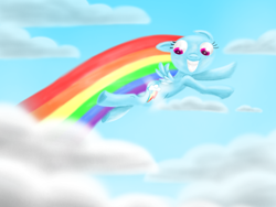 Size: 960x720 | Tagged: safe, artist:lavenderrain24, imported from derpibooru, rainbow dash, pegasus, pony, the cutie mark chronicles, female, filly, filly rainbow dash, foal, grin, scene interpretation, smiling, younger