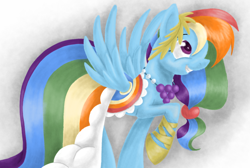 Size: 1200x805 | Tagged: safe, artist:lavenderrain24, imported from derpibooru, rainbow dash, pegasus, pony, clothes, dress, female, gala dress, solo