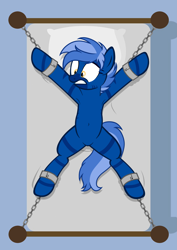 Size: 4227x5960 | Tagged: safe, alternate version, artist:equestria secret guard, derpibooru exclusive, imported from derpibooru, oc, oc only, oc:dark straw, hybrid, pony, zony, armpits, bed, belly button, bondage, chains, featureless crotch, on bed, solo, spread eagle, tied up, vector, zony oc