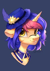 Size: 848x1199 | Tagged: safe, artist:sofiko-ko, imported from derpibooru, oc, oc only, pony, unicorn, hat, monocle, solo