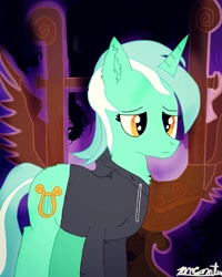 Size: 819x1024 | Tagged: artist needed, source needed, safe, imported from derpibooru, lyra heartstrings, pony, unicorn, clothes, dig the swell hoodie, female, hoodie, solo