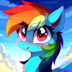 Size: 512x512 | Tagged: safe, imported from derpibooru, rainbow dash, pegasus, pony, ai content, ai generated, blushing, female, generator:stable diffusion, mare, solo, wings