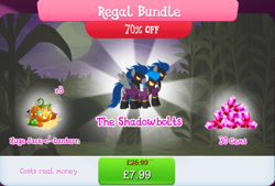 Size: 1270x858 | Tagged: safe, imported from derpibooru, descent, nightshade, pegasus, pony, aviator goggles, bundle, clothes, corn, costs real money, costume, english, flight suit, food, gameloft, gem, goggles, group, halloween, holiday, jack-o-lantern, numbers, official, pumpkin, sale, shadowbolts, shadowbolts (nightmare moon's minions), shadowbolts costume, spread wings, text, trio, wings