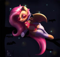 Size: 1500x1427 | Tagged: safe, artist:inkypuso, imported from derpibooru, fluttershy, bat pony, pony, succubus, succubus pony, bat ponified, bedroom eyes, clothes, fangs, female, flutterbat, glowing, glowing eyes, leggings, looking at you, mare, race swap, smiling, smiling at you, solo, wide hips