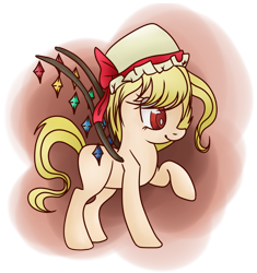 Size: 2211x2350 | Tagged: safe, artist:lafayettes, imported from derpibooru, pony, undead, vampire, vampony, crossover, female, filly, flandre scarlet, foal, hat, ponified, simple background, solo, touhou, transparent background, wings
