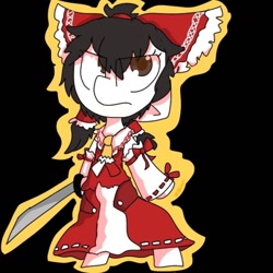 Size: 540x540 | Tagged: safe, artist:blurry-kun, imported from derpibooru, pony, semi-anthro, bow, clothes, crossover, dress, female, hakurei reimu, mare, miko, ponified, sword, touhou, weapon