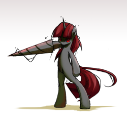 Size: 3965x3943 | Tagged: safe, artist:derpiihooves, imported from derpibooru, pony, unicorn, 2012, bipedal, drill, high res, looking at you, old art, simple background, solo, tengen toppa gurren lagann, white background