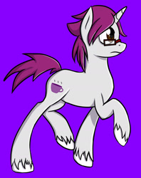 Size: 1693x2134 | Tagged: safe, artist:sketchypon3, imported from derpibooru, oc, oc only, oc:black forest java, pony, unicorn, female, glasses, mare, purple background, simple background, solo