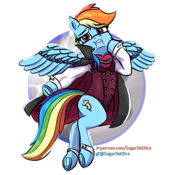 Size: 4500x4500 | Tagged: safe, artist:sugardotxtra, imported from derpibooru, rainbow dash, pegasus, pony, blood, butt, clothes, costume, dracula, fangs, flying, halloween, halloween costume, holiday, looking at you, plot, simple background, solo, spread wings, transparent background, underhoof, wings