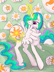 Size: 2999x4000 | Tagged: safe, artist:ja0822ck, imported from derpibooru, princess celestia, alicorn, pony, butt, cutie mark, female, levitation, looking back, magic, mare, modular, plot, telekinesis, wat