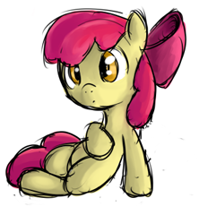 Size: 320x360 | Tagged: safe, artist:untiltheballoons, imported from derpibooru, apple bloom, earth pony, pony, female, filly, foal, lying down, simple background, solo, white background