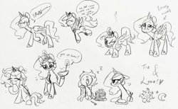 Size: 640x393 | Tagged: safe, artist:noriiuwu, imported from derpibooru, princess celestia, princess luna, alicorn, batter, bowl, chair, duo, duo female, female, filly, filly celestia, filly luna, food, fork, heart, magic, onomatopoeia, pancakes, reddit, s1 luna, siblings, simple background, sisters, sketch, sketch dump, sound effects, speech bubble, telekinesis, white background, younger, zzz