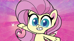 Size: 1192x670 | Tagged: safe, imported from derpibooru, screencap, fluttershy, pegasus, pony, director spike's mockumentary, my little pony: pony life, female, looking at you, mare, open mouth, solo