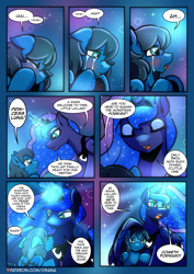 Size: 2480x3508 | Tagged: safe, artist:dsana, imported from derpibooru, princess luna, oc, oc:lullaby dusk, alicorn, pegasus, pony, comic:a storm's lullaby, comic, crying, dream walker luna, duo, duo female, eyes closed, female, filly, foal, mare, open mouth