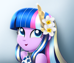 Size: 1400x1200 | Tagged: safe, artist:aryatheeditor, imported from derpibooru, oc, oc only, oc:nightfall sparkle, human, equestria girls, adorable face, bare shoulders, beautiful, clothes, cute, daughter, digital art, dress, excited, female, flower, flower in hair, hairclip, ocbetes, open mouth, open smile, outfit, signature, sleeveless, sleeveless dress, sleeveless turtleneck, smiling