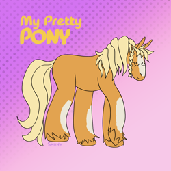 Size: 2000x2000 | Tagged: safe, artist:shiiiny, imported from derpibooru, retro leap, earth pony, pony, blank flank, blaze (coat marking), braid, coat markings, facial markings, gradient background, my pretty pony, raised hoof, signature, solo, unshorn fetlocks