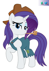 Size: 1900x2763 | Tagged: safe, artist:kuren247, imported from derpibooru, rarity, pony, unicorn, clothes, country, droopy drawers, female, hat, overalls, pipe, rarihick, simple background, smoking, solo, transparent background, vector