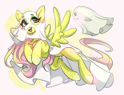 Size: 3470x2665 | Tagged: safe, artist:rico_chan, imported from derpibooru, fluttershy, ghost, pegasus, pony, undead, clothes, costume, g4, ghost costume, halloween, halloween costume, holiday, huevember, sketch, solo