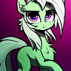 Size: 512x512 | Tagged: safe, imported from ponybooru, oc, oc only, earth pony, pony, ai generated, chest fluff, earth pony oc, female, looking at you, machine learning generated, mare, pony diffusion, simple background, solo, stable diffusion