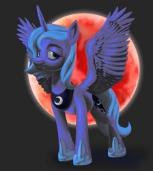 Size: 918x1024 | Tagged: safe, artist:rollo3200, imported from derpibooru, princess luna, alicorn, pony, blood moon, female, gray background, moon, painting, simple background, solo