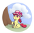Size: 2480x2442 | Tagged: safe, artist:crade, imported from ponybooru, apple bloom, earth pony, pony, cloud, female, filly, foal, grass, hat, raised hoof, raised leg, simple background, sitting, smiling, solo, sun hat, tree, white background