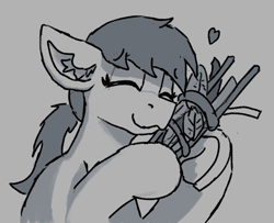 Size: 857x697 | Tagged: safe, artist:reddthebat, imported from derpibooru, oc, oc only, oc:saddie, earth pony, pony, cuddling, female, filly, foal, gray background, grayscale, leaves, monochrome, simple background, solo, sticks