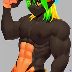 Size: 1024x1024 | Tagged: safe, imported from derpibooru, anthro, abs, ai content, ai generated, generator:purplesmart.ai, generator:stable diffusion, looking at you, male, male nipples, nipples, simple background, solo