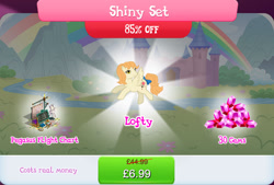 Size: 1268x858 | Tagged: safe, idw, imported from derpibooru, lofty, pegasus, pony, book, bow, bundle, chalkboard, compass, costs real money, diagram, english, female, g1, g4, gameloft, gem, idw showified, mannequin, mare, my little pony: magic princess, numbers, official, sale, solo, solo focus, spread wings, tail, tail bow, text, wings