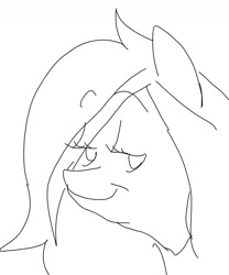 Size: 1080x1299 | Tagged: safe, artist:pony quarantine, imported from derpibooru, oc, oc:anon-mare, earth pony, pony, black and white, bust, female, grayscale, looking at you, mare, monochrome, simple background, sketch, smiling, smiling at you, solo, white background